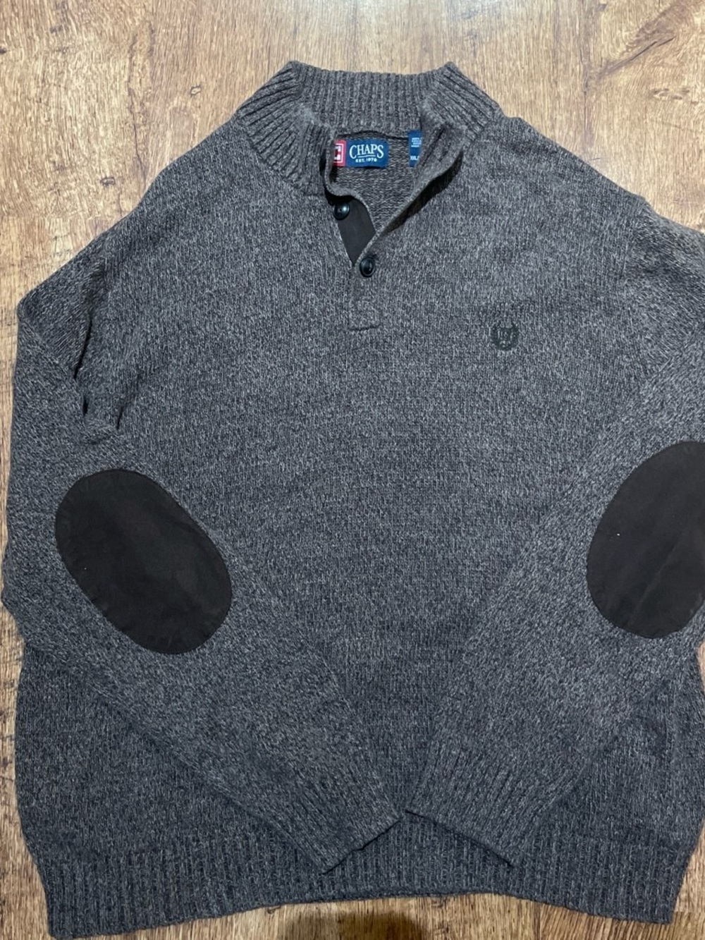 Chaps Men's Brown Cotton Pullover Sweater with Black Elbow Patches